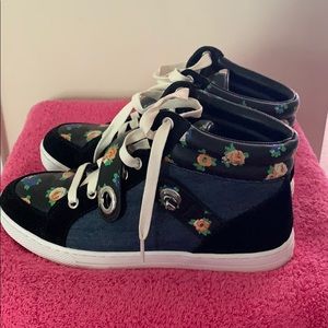 Jean and Floral Print Coach Sneakers